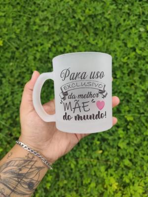 Caneca Jateada Vidro| 9,6x15cm | Impressão Só Frente | Jateada Personalizado 